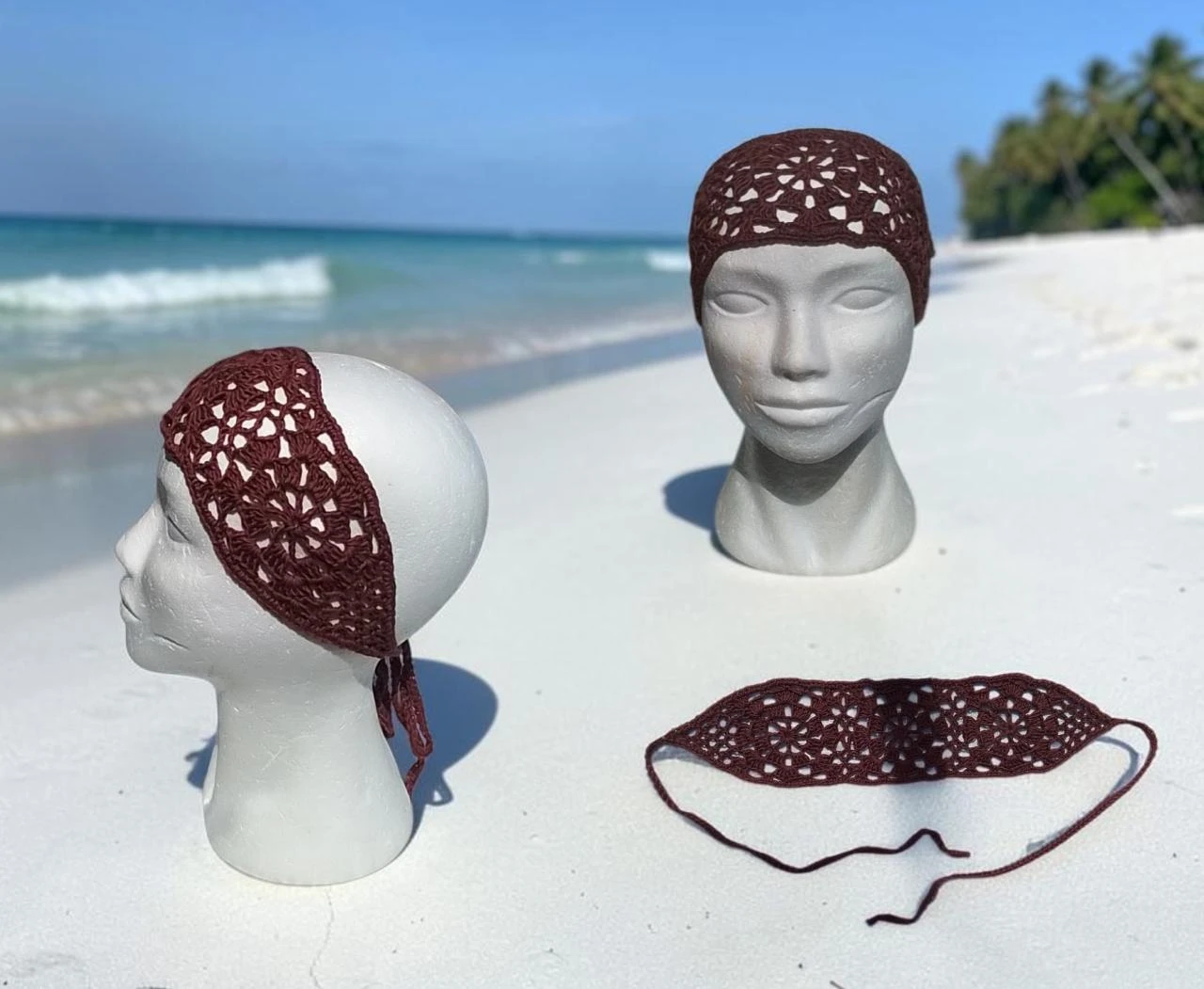 Bandeau large été marron avec liens ajustables en coton majoritaire Neuf fait ma
